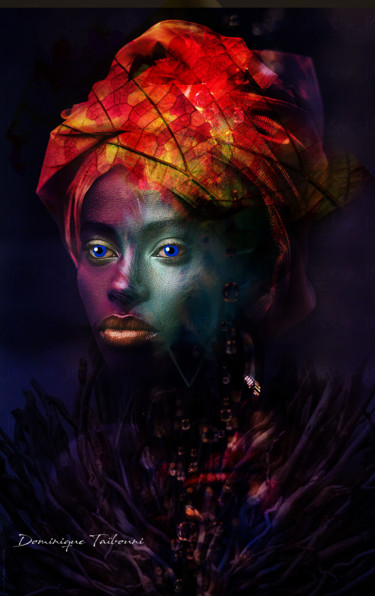 제목이 "Femme africaine"인 디지털 아트 Dominique Taïbouni로, 원작, 포토 몽타주