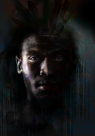 Digitale Kunst mit dem Titel "Black aux yeux bleus" von Dominique Taïbouni, Original-Kunstwerk, Fotomontage