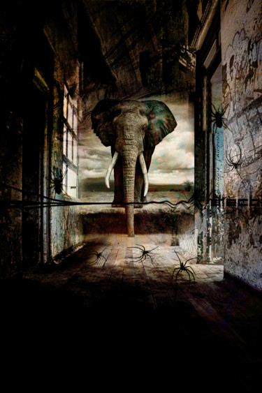Digital Arts titled "éléphant curieux" by Dominique Taïbouni, Original Artwork, Photo Montage