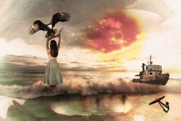 Arts numériques intitulée "Epave en bord de mer" par Dominique Taïbouni, Œuvre d'art originale, Photo montage