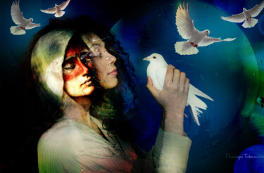 Arts numériques intitulée "L'amour des colombes" par Dominique Taïbouni, Œuvre d'art originale, Photo montage