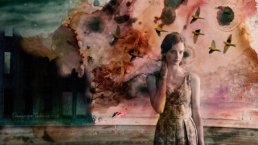 Digitale Kunst mit dem Titel "Flamant rose" von Dominique Taïbouni, Original-Kunstwerk, Fotomontage