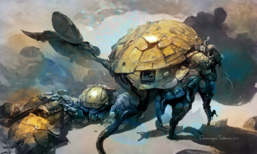 Digital Arts titled "les tortues guerriè…" by Dominique Taïbouni, Original Artwork, AI generated image