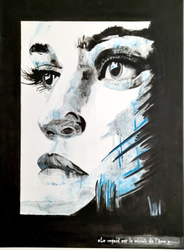 Painting titled "REGARD" by Dominique Traves, Original Artwork, Acrylic