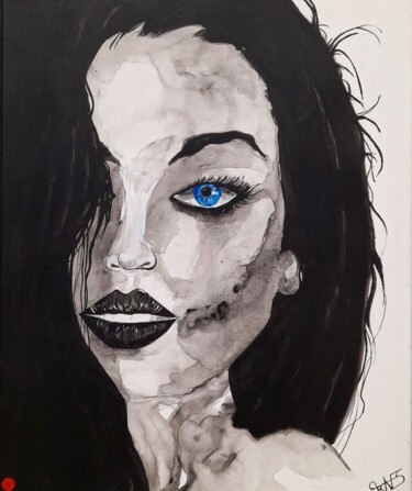 Painting titled "BLEU" by Dominique Traves, Original Artwork, Acrylic