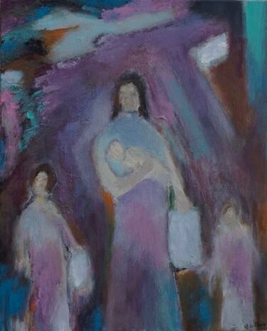 Pittura intitolato "Femme et enfants su…" da Dominique Villain, Opera d'arte originale, Acrilico Montato su Telaio per barel…