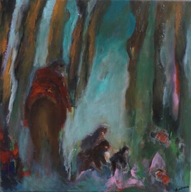 Peinture intitulée "Chasse en forêt" par Dominique Villain, Œuvre d'art originale, Acrylique Monté sur Châssis en bois