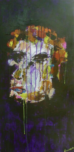 Painting titled "Visages 08" by Dominique Villain, Original Artwork, Acrylic Mounted on Wood Stretcher frame