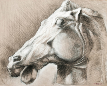 Dessin intitulée "Tete de cheval (Pap…" par Dominique Vincent, Œuvre d'art originale, Craie