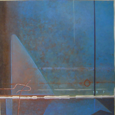 Peinture intitulée "Empreintes bleues" par Dominique Berton, Œuvre d'art originale