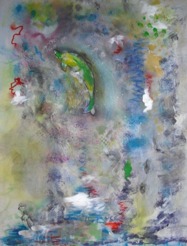 Peinture intitulée "dauphin-joie.jpg" par Dominique Bertrand, Œuvre d'art originale, Pastel