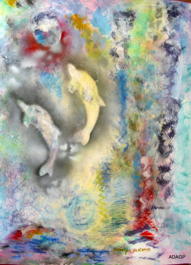 Malerei mit dem Titel "2 dauphins au soleil" von Dominique Bertrand, Original-Kunstwerk