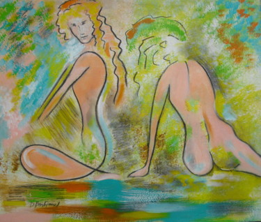 Картина под названием "Deux soeurs" - Dominique Bertrand, Подлинное произведение искусства, Акрил