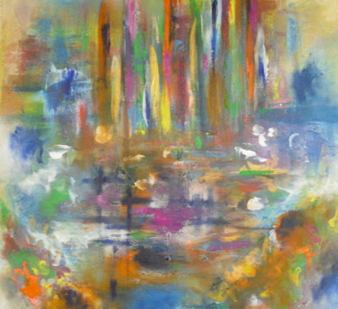 Painting titled "Etang de nos région…" by Dominique Bertrand, Original Artwork, Acrylic Mounted on Wood Panel