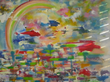 Картина под названием "Soleil rose" - Dominique Bertrand, Подлинное произведение искусства, Акрил Установлен на Деревянная р…