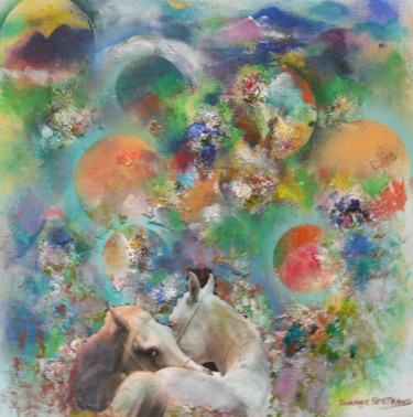 Painting titled "Deux chevaux - tend…" by Dominique Bertrand, Original Artwork, Acrylic