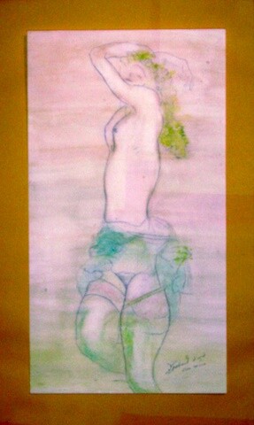 Painting titled "nue  dansant" by Dominique Bertrand, Original Artwork, Watercolor Mounted on Cardboard
