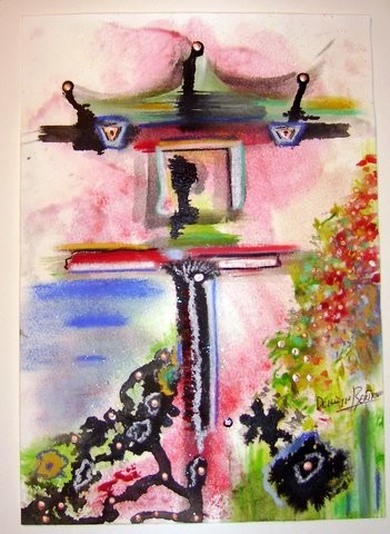 Painting titled "pagode" by Dominique Bertrand, Original Artwork