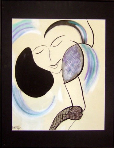 Painting titled "LE REVE" by Dominique Bertrand, Original Artwork, Gouache Mounted on Cardboard