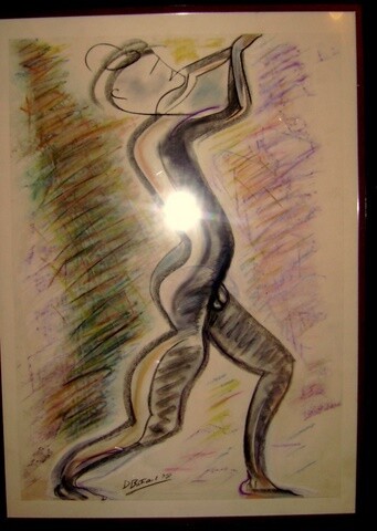 Painting titled "DANSEUR" by Dominique Bertrand, Original Artwork, Charcoal Mounted on Cardboard