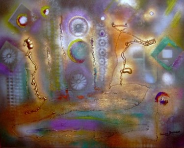 Painting titled "PERSONNAGES LUNAIRES" by Dominique Bertrand, Original Artwork, Acrylic