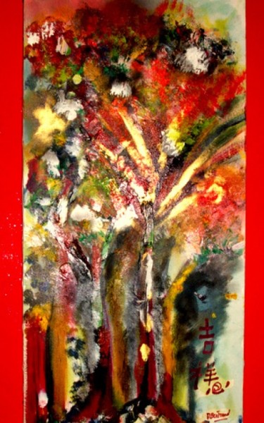 Painting titled "ARBRES EN AUTOMNE" by Dominique Bertrand, Original Artwork, Oil