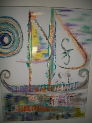 Painting titled "barque phénicienne" by Dominique Bertrand, Original Artwork, Acrylic