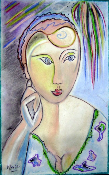 Peinture intitulée "pensive 2" par Dominique Bertrand, Œuvre d'art originale, Pastel Monté sur Autre panneau rigide