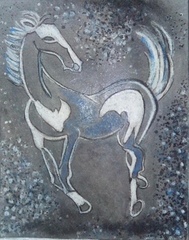 Painting titled "cheval chinois" by Dominique Bertrand, Original Artwork, Pastel