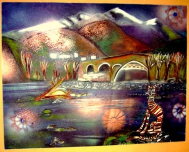 Peinture intitulée "Chat près du pont d…" par Dominique Bertrand, Œuvre d'art originale, Acrylique