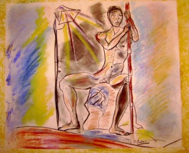 Painting titled "Bachir" by Dominique Bertrand, Original Artwork, Charcoal Mounted on Cardboard