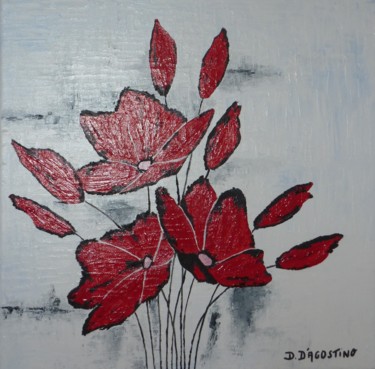 Painting titled "coquelicot-40x40-ac…" by Dominique D'Agostino, Original Artwork, Acrylic
