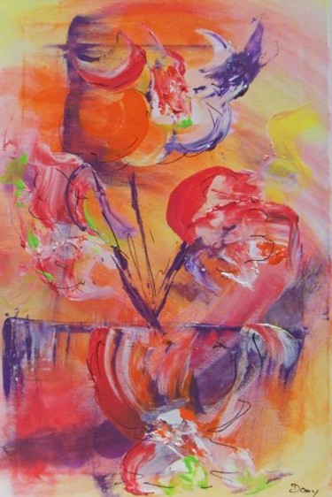 Peinture intitulée "Bouquet sur table" par Dominique Fouquart  Domy, Œuvre d'art originale
