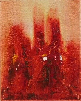 Painting titled "Incendie à la cathé…" by Dominique Fouquart  Domy, Original Artwork