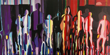Painting titled "Foule sentimentale.…" by Dominique Heritier, Original Artwork, Acrylic Mounted on Wood Stretcher frame