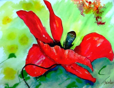 Painting titled "fol-coquelicot" by Dominique Missler, Original Artwork, Watercolor