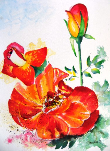 Pintura intitulada "roses-en-bouquet" por Dominique Missler, Obras de arte originais, Tinta