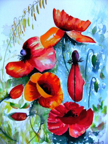 Peinture intitulée "assemblage de fleurs" par Dominique Missler, Œuvre d'art originale, Encre