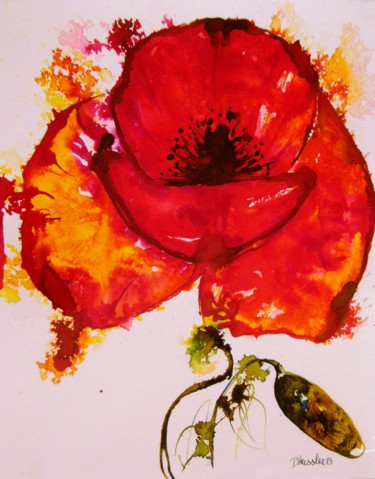 Painting titled "grand coquelicot" by Dominique Missler, Original Artwork, Ink