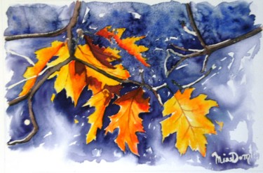 Peinture intitulée "dernieres feuilles" par Dominique Missler, Œuvre d'art originale, Aquarelle