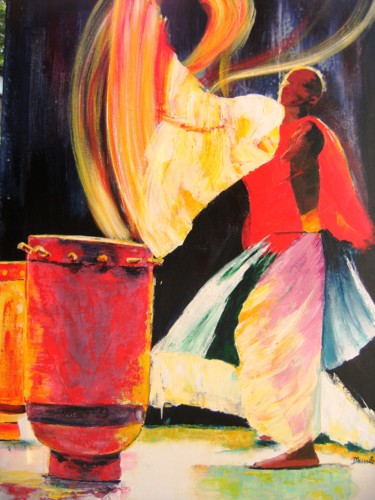 Painting titled "le-danseur africain" by Dominique Missler, Original Artwork, Acrylic Mounted on Wood Stretcher frame