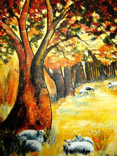 Картина под названием "à l ombre-des-arbres" - Dominique Missler, Подлинное произведение искусства, Акрил Установлен на Дере…