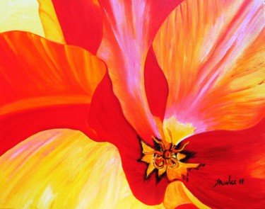 Painting titled "coeur-de-tulipe" by Dominique Missler, Original Artwork, Acrylic Mounted on Wood Stretcher frame