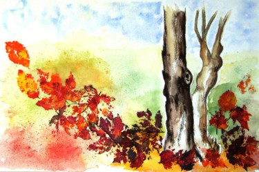 Painting titled "arbres-et-feuilles" by Dominique Missler, Original Artwork, Acrylic