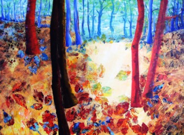 Painting titled "une foret enchantee" by Dominique Missler, Original Artwork, Acrylic Mounted on Wood Stretcher frame