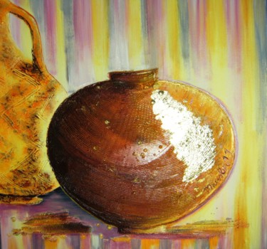 Картина под названием "poteries" - Dominique Missler, Подлинное произведение искусства, Акрил Установлен на Деревянная рама…