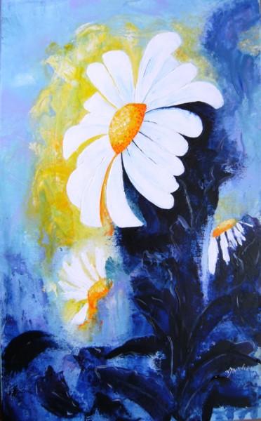 Pintura intitulada "grande-marguerite" por Dominique Missler, Obras de arte originais, Acrílico