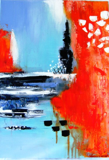 Painting titled "abstrait-orange" by Dominique Missler, Original Artwork, Acrylic