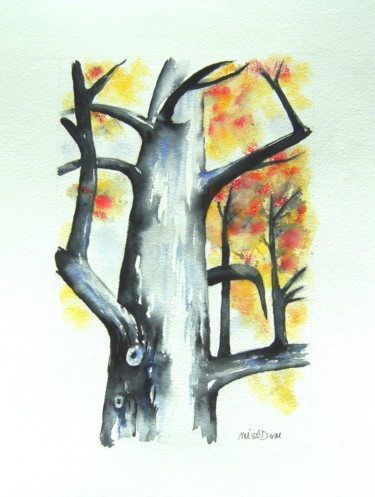 Peinture intitulée "l arbre" par Dominique Missler, Œuvre d'art originale, Aquarelle