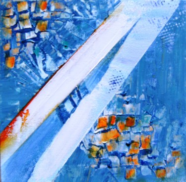 Painting titled "ptit-abstrait-bleu" by Dominique Missler, Original Artwork, Acrylic Mounted on Wood Stretcher frame